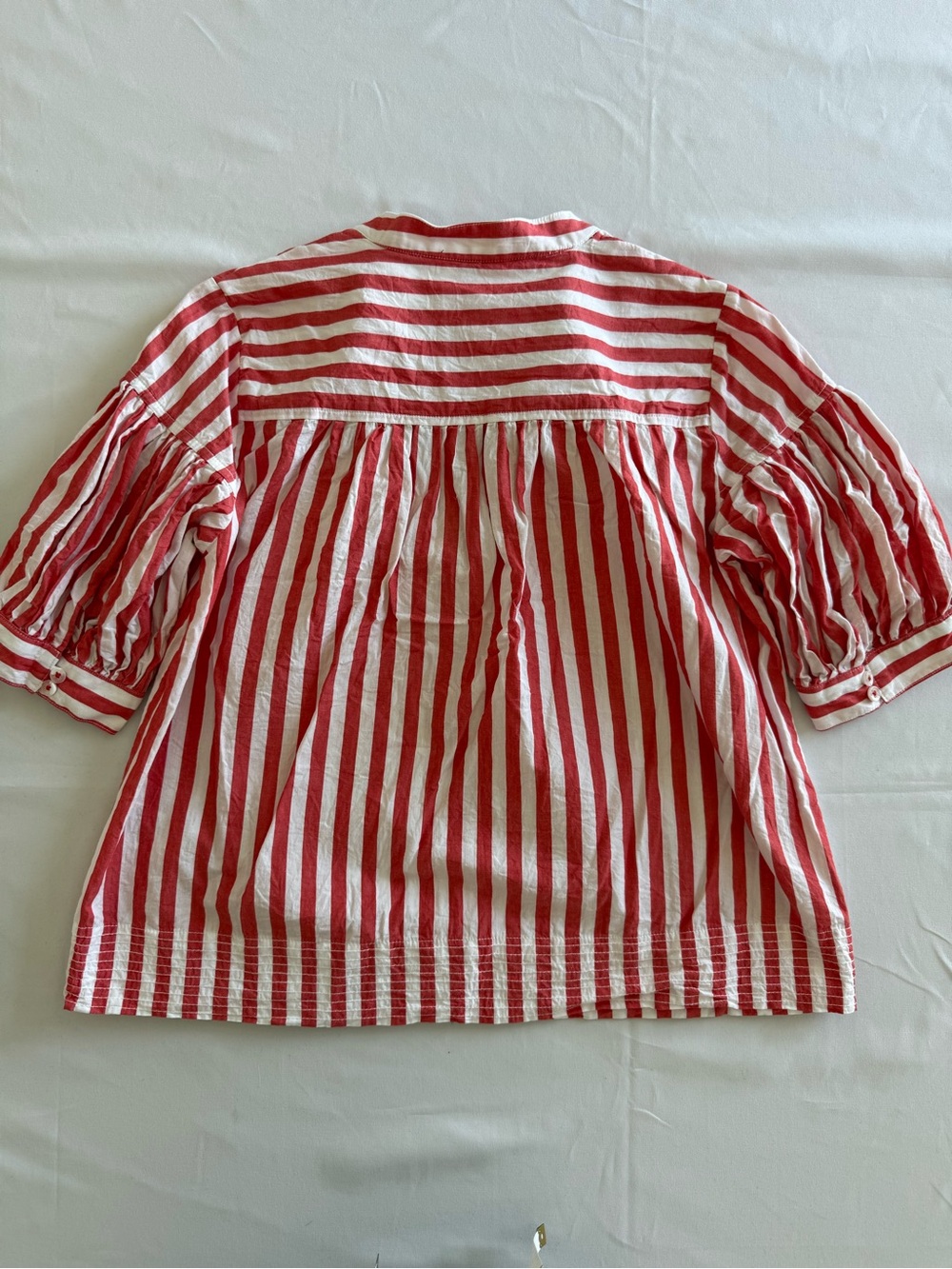Anthropologie Darcy Popover Orange and White Striped V-Neck Puff Sleeve Blouse - Picture 11 of 12